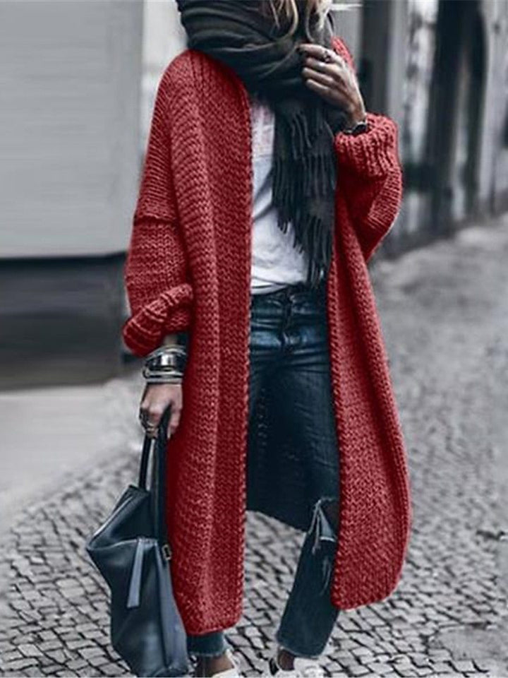 Women's Long Chunky Knit Mantle Cardigan with Drop Shoulder and Open Front Mune Fashion