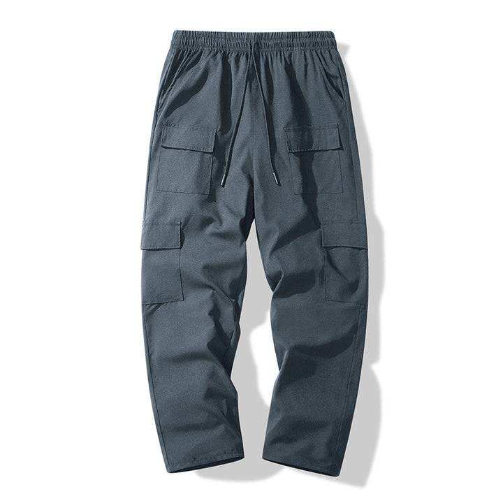 Men's cargo casual pants with elastic waistband, drawstring, and multiple flap pockets Mune Fashion