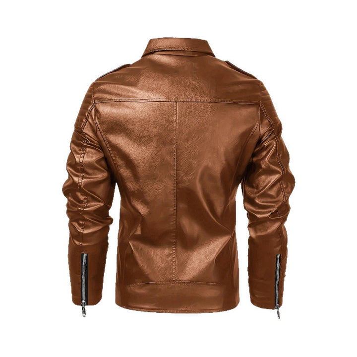 Men's biker jacket made of faux leather with asymmetrical zipper and padded shoulder inserts Mune Fashion