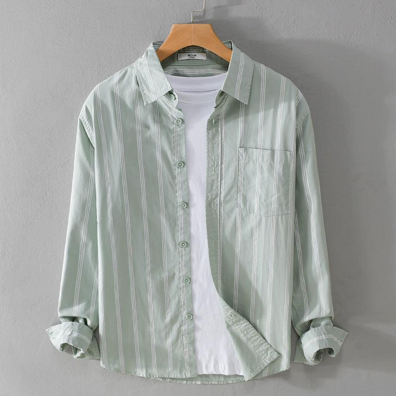 Men's Lightweight Cotton Shirt in Relaxed Fit with Vertical Contrast Stripes and Chest Pocket Mune Fashion