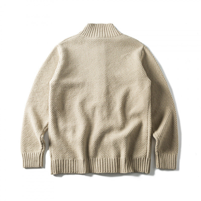 Unisex Structured Button Cardigan with Stand Collar and Patch Pockets Mune Fashion