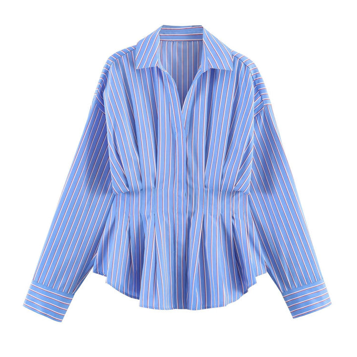 Women's tailored pleated blouse with peplum Mune Fashion