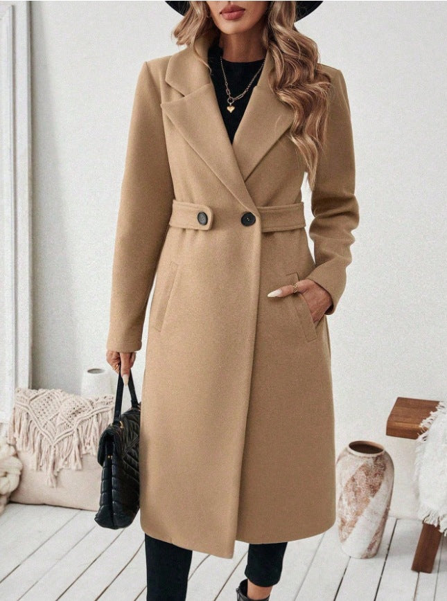 Women Longline Coat with Lapel Collar and Flap Pocket Detail Mune Fashion