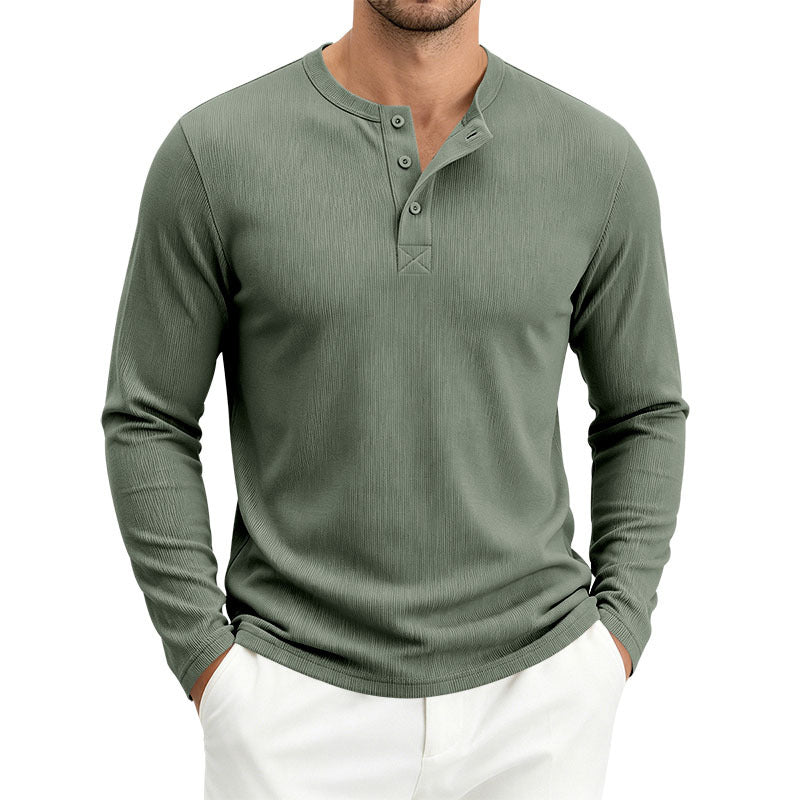 Men's Henley Long Sleeve Shirt made of soft waffle jersey with slight stretch and flat button placket Mune Fashion