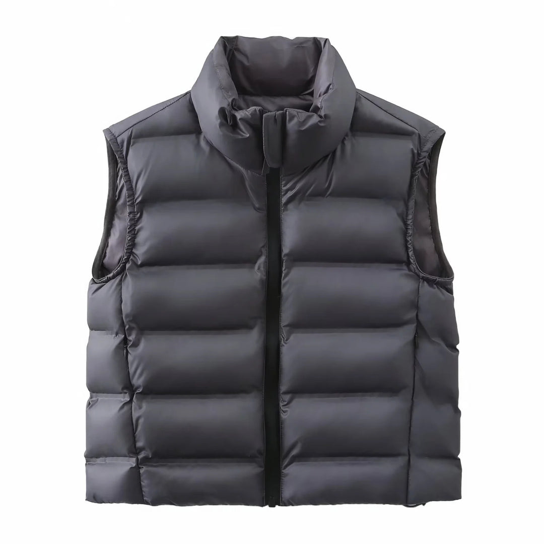Ladies nan quilted thermal vest with high stand-up collar, side zip pockets, and adjustable hem Mune Fashion