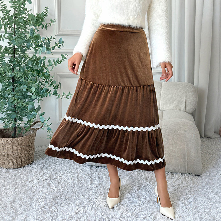 Ladies Long Cord Skirt with Ruffle Details Mune Fashion