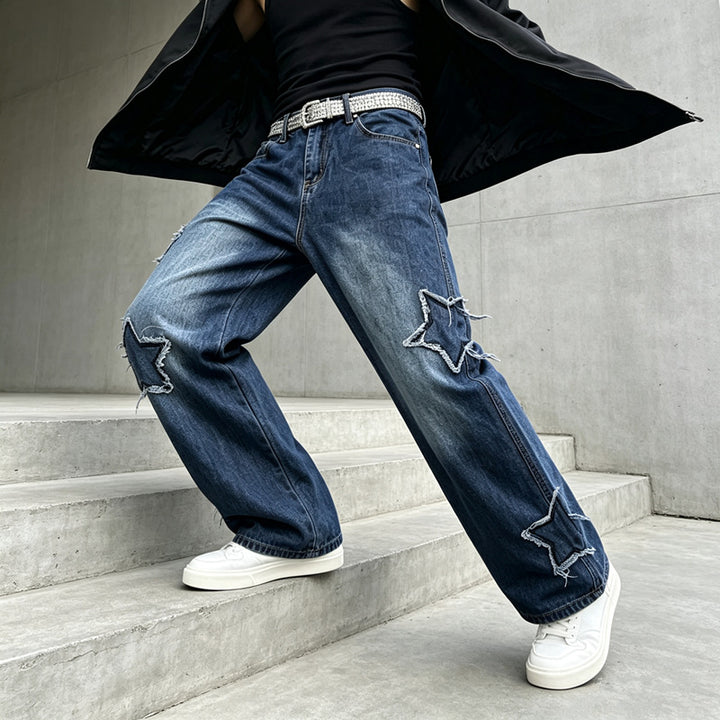 Men's fashion wide-cut jeans with star decor Mune Fashion