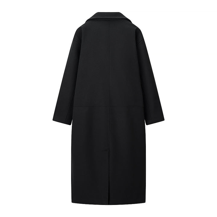Women Double-breasted Oversized Wool Blend Coat with Falling Lapel and Long Silhouette Mune Fashion