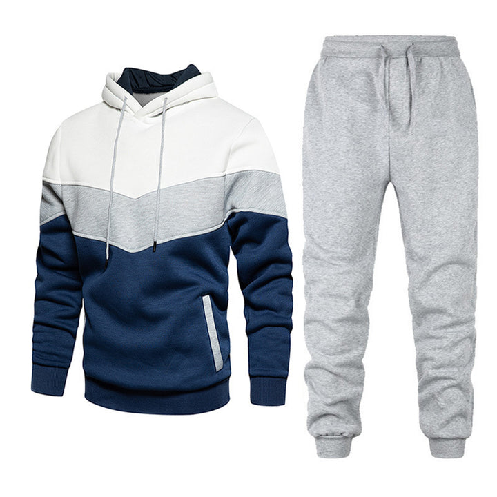 Men's Nano Athleisure Set with Chevron Hood, Fleece-Lined Pullover, and Slim-Fit Jogging Pants Mune Fashion