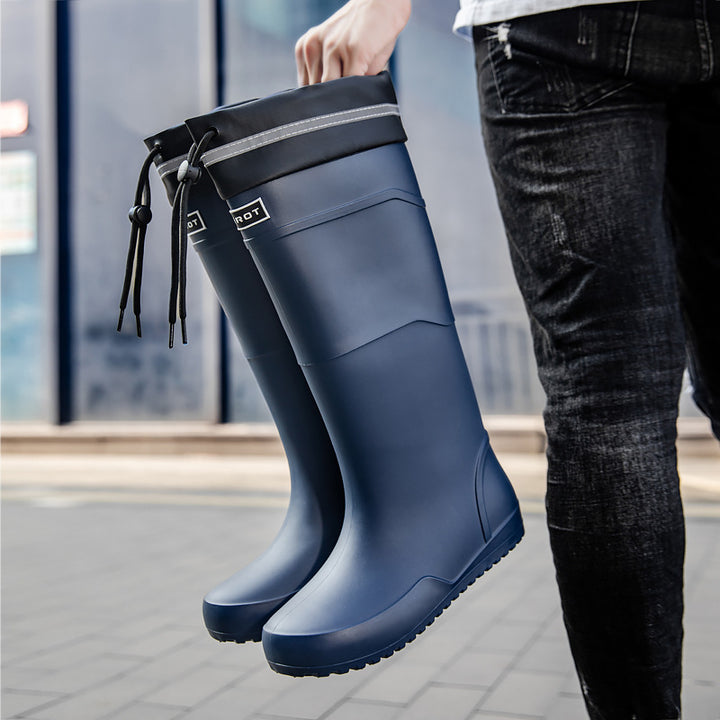 Men's waterproof knee-high rubber boots with adjustable shaft closure and slip-resistant profile sole Mune Fashion