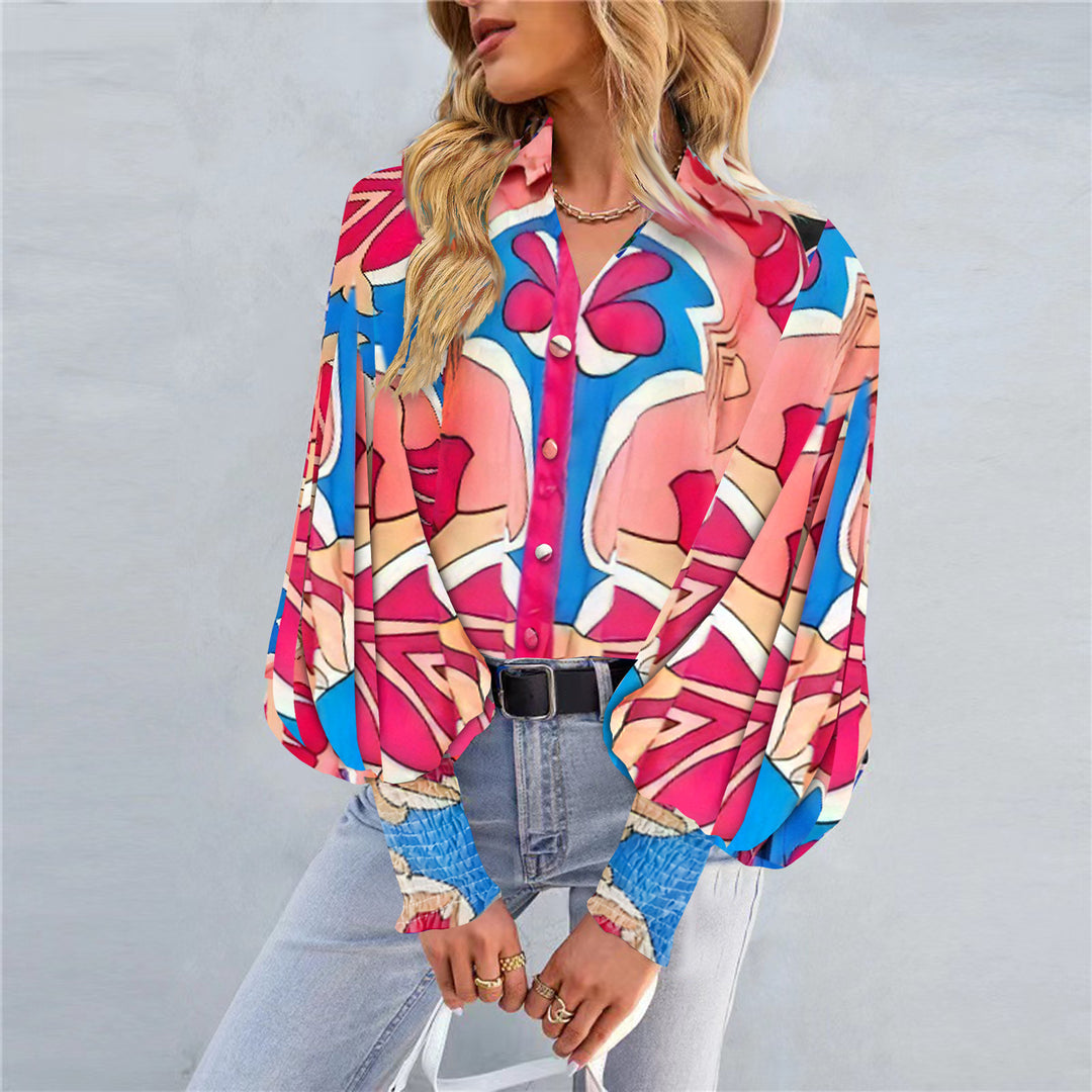 Ladies loose shirt blouse with balloon sleeves and gathered cuffs Mune Fashion