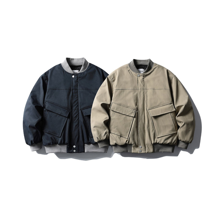 Unisex Short Boxy Quilted Bomber Jacket in Utility Look with Ribbed Collar Mune Fashion