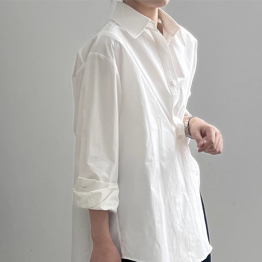 Women’s Oversized Shirt Blouse with Asymmetric Hem and Dropped Shoulder Mune Fashion