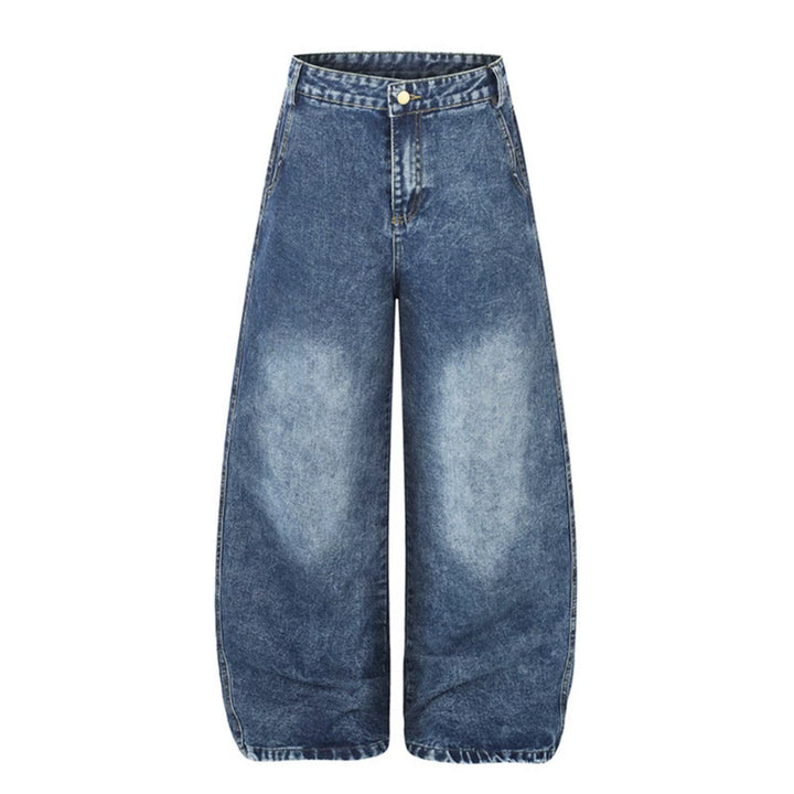 Ladies Wide High-Waist Palazzo Jeans in Culotte Style with Patch Back Pockets and Schrift Embroidery Mune Fashion