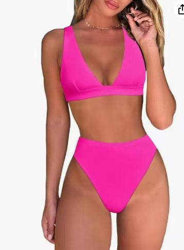 Women's High-Waisted Bikini Set with V-Neck Mune Fashion