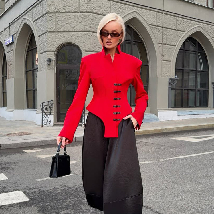 Ladies Tailored Stand Collar Blazer with Corset Tailoring Mune Fashion