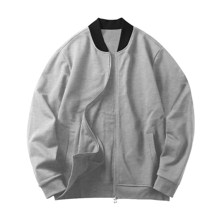 Men's sporty-elegant sweat jacket in bomber style with contrast collar and two-way zipper Mune Fashion