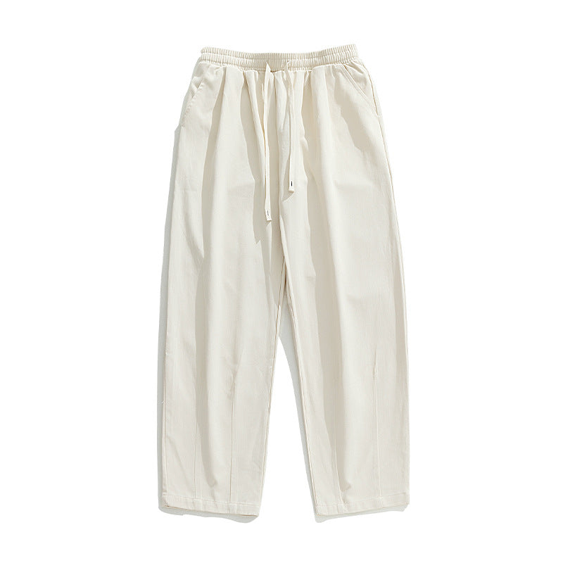 Unisex Lightweight Linen Look Lounge Pants with Elastic Waistband, Straight Palazzo Cut and Contrasting Drawstring Mune Fashion