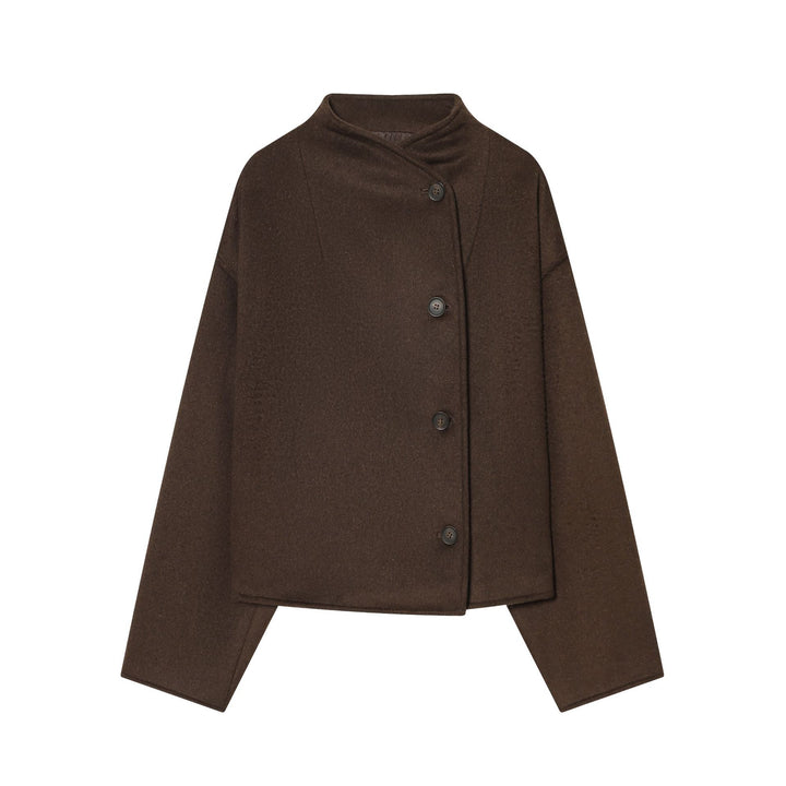 Ladies short wool cape with asymmetrical button placket Mune Fashion