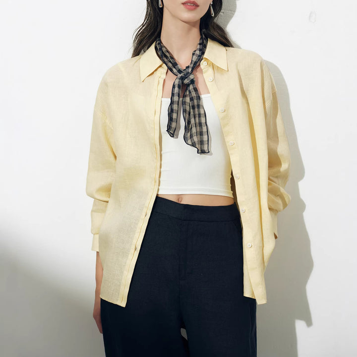 Women Stylish Linen Blouse with Long Sleeves Mune Fashion