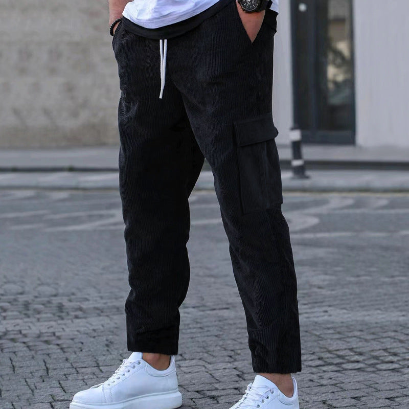 Men's tapered corduroy joggers with elastic drawstring waistband and patch flap pockets Mune Fashion