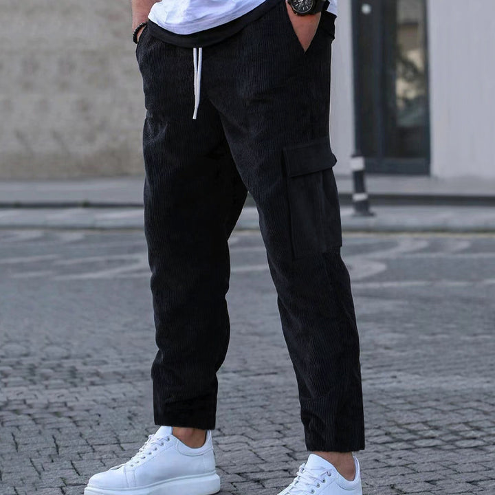 Men's tapered corduroy joggers with elastic drawstring waistband and patch flap pockets Mune Fashion