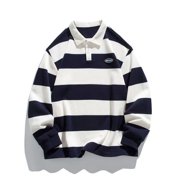 Men's Long Sleeve Polo Shirt in Stripe Look Mune Fashion