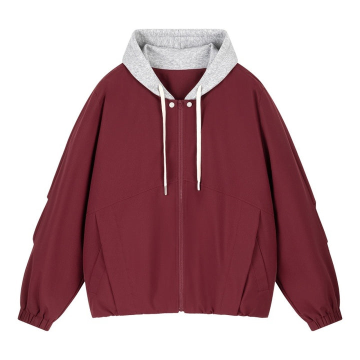 Unisex Oversize Hooded Zip Jacket with Contrasting Hood Lining and Elastic Hem Mune Fashion