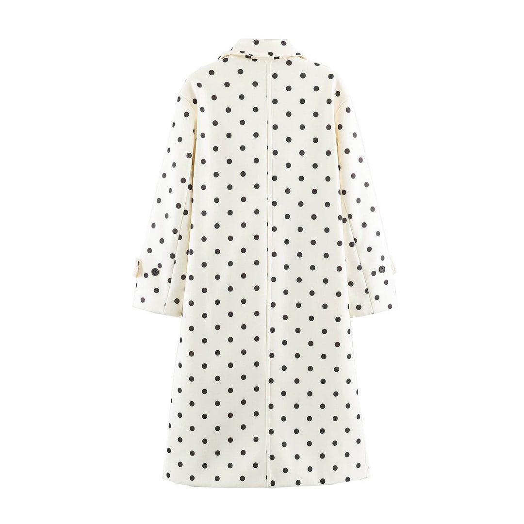 Women's midi coat in polka dot pattern with lapel collar and double-breasted button placket Mune Fashion