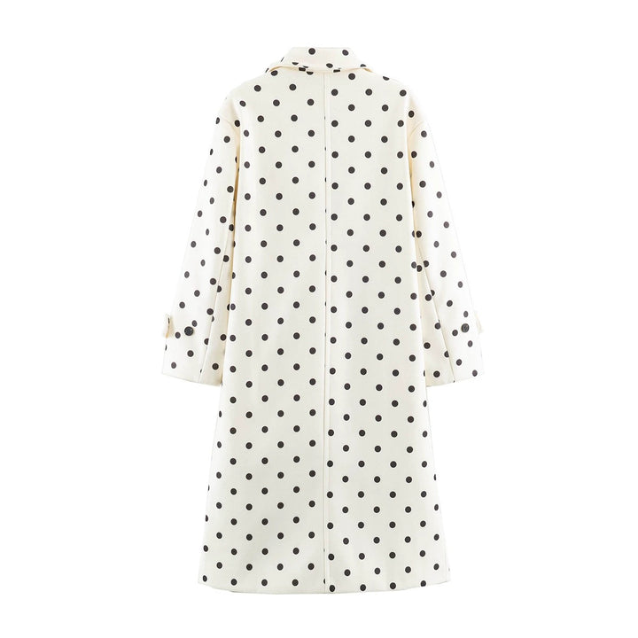 Women's midi coat in polka dot pattern with lapel collar and double-breasted button placket Mune Fashion