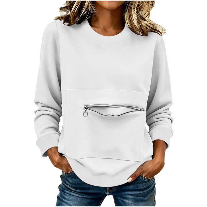Women's locker-style sweatshirt with front zip pocket and round neck Mune Fashion