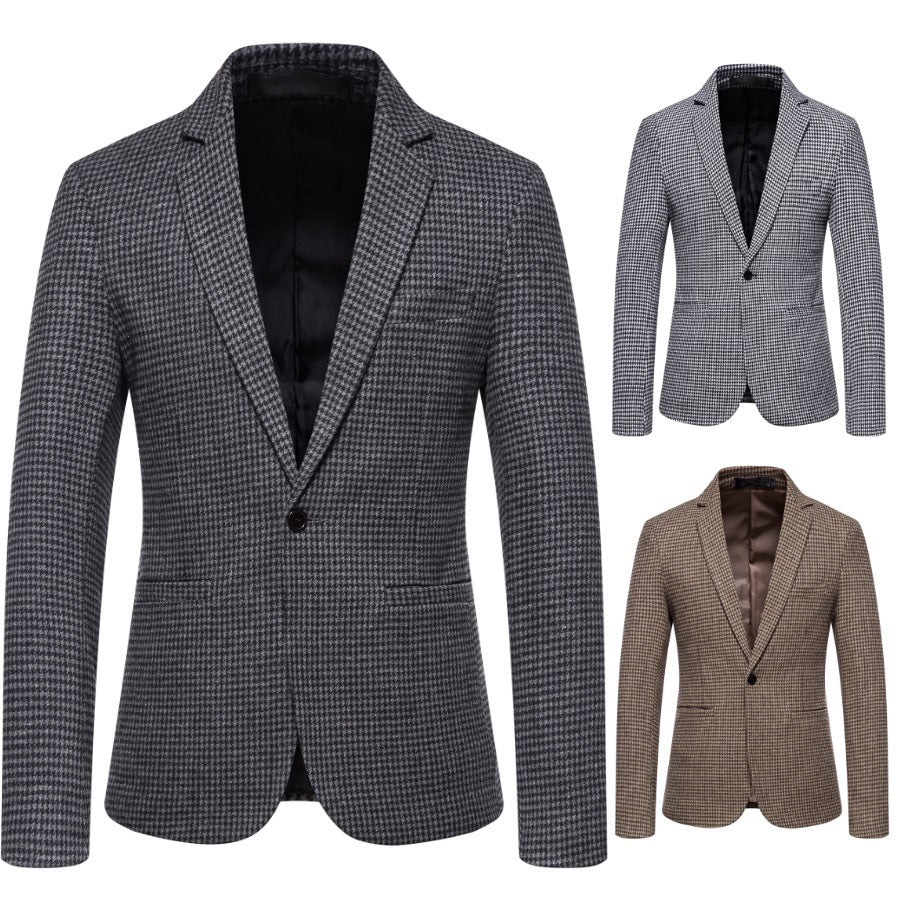Men's slim-fit single-breasted blazer with houndstooth pattern and narrow lapel Mune Fashion