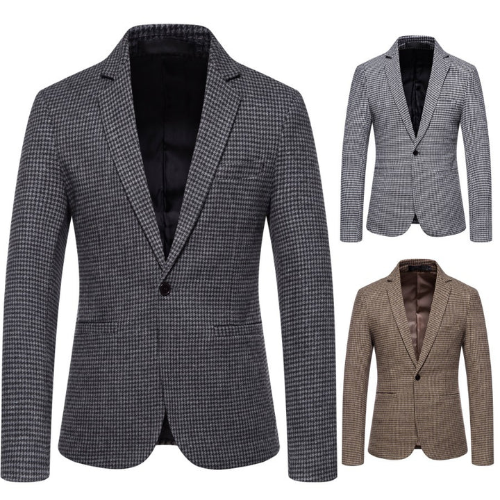 Men's slim-fit single-breasted blazer with houndstooth pattern and narrow lapel Mune Fashion