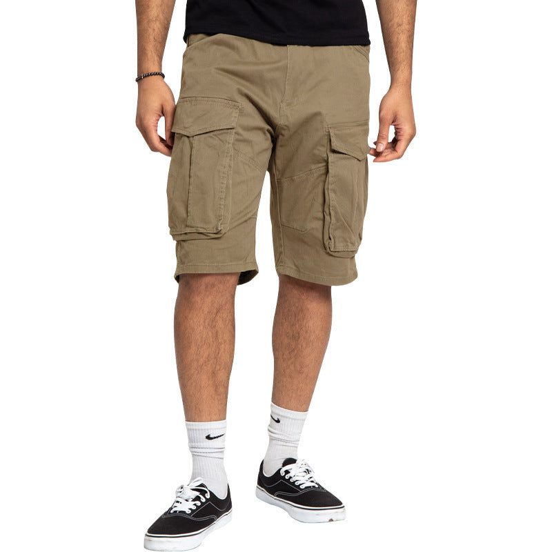 Men's cargo shorts with large flap pockets, straight leg, and loose knee length Mune Fashion