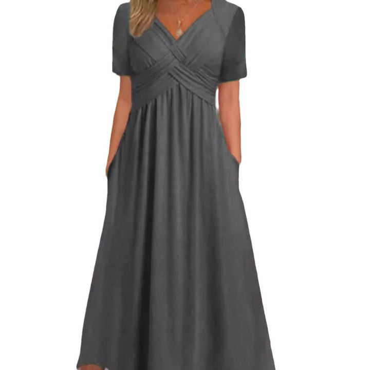 Women’s maxi dress short sleeve with crossover top and side pockets Mune Fashion