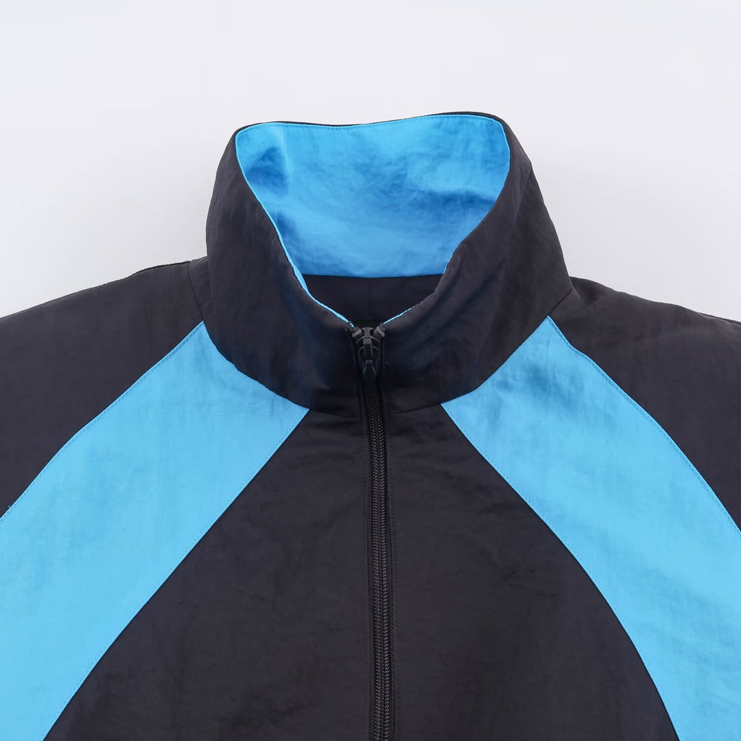Women's Retro Colorblock Windbreaker with Drawstring and Stand-up Collar Mune Fashion