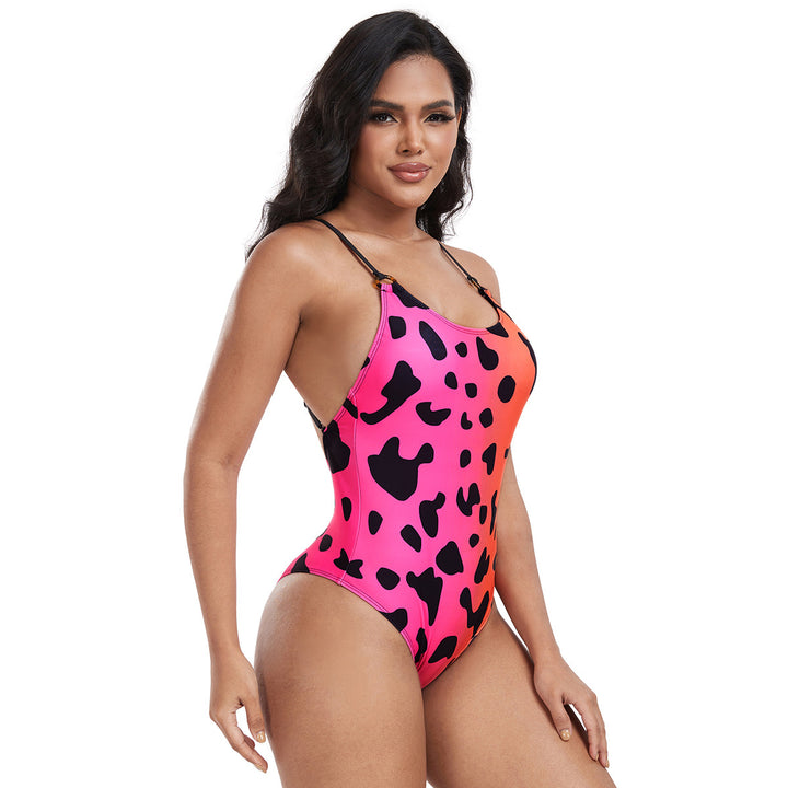 Women's Multicolored Patterned One-Piece Swimsuit with Fashionable Strap Details Mune Fashion