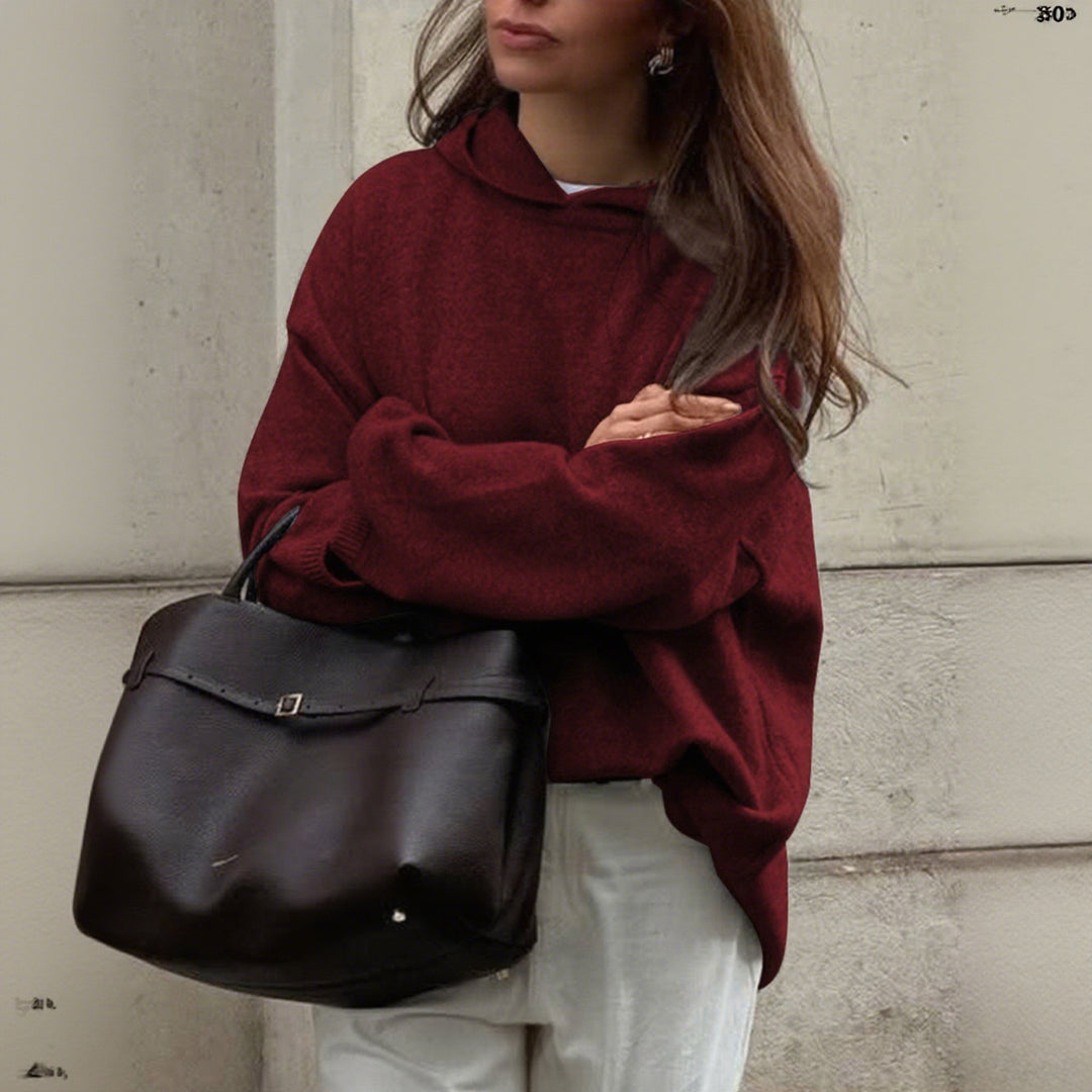 Women's Oversize Polo Fine Knit Sweater with Folded Collar and Raglan Sleeves Mune Fashion