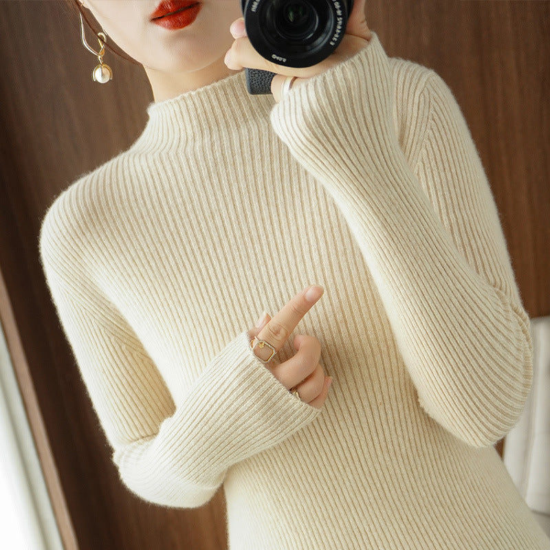 Women's Body-Hugging Ribbed Knit Turtleneck Sweater with Stretch Effect Mune Fashion