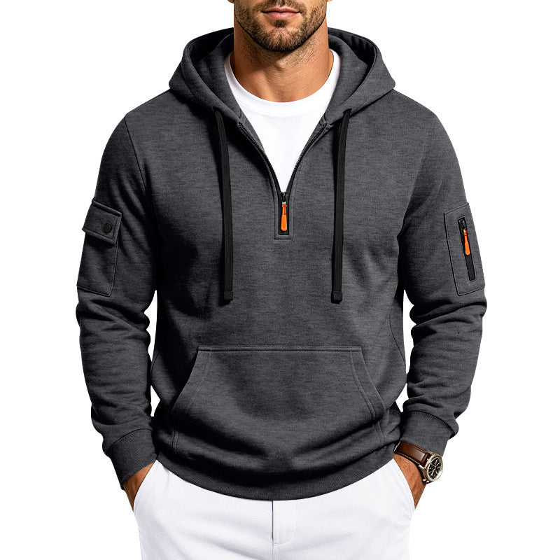 Men's Performance Hoodie with Half-Zip, Utility Arm Pockets and Kangaroo Pocket Mune Fashion