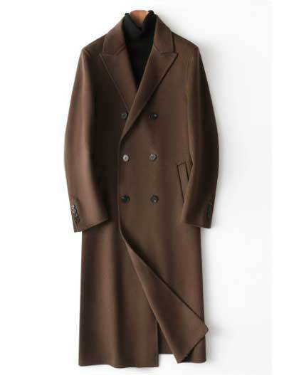 Men's Double-Breasted Wool Coat with Cashmere Blend and Slim Silhouette Mune Fashion