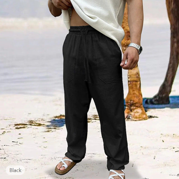 Men's casual linen jogger pants with elastic drawstring, patch pockets, and tapered silhouette Mune Fashion