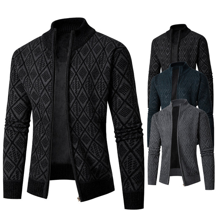 Men's knit zip jacket with diamond jacquard, standing collar and two-way zipper Mune Fashion