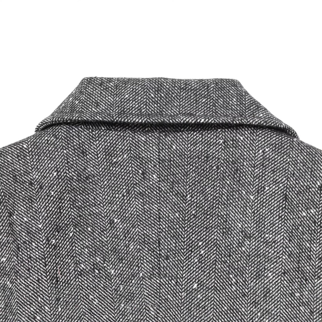 Women Tailored Blazer in Herringbone Pattern with Notched Collar and Flap Pockets Mune Fashion