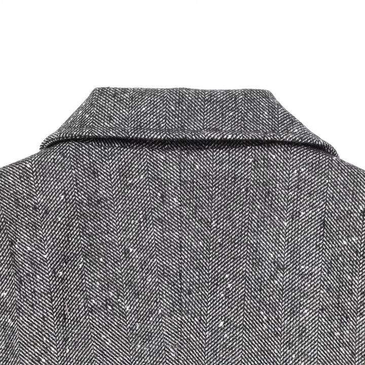 Women Tailored Blazer in Herringbone Pattern with Notched Collar and Flap Pockets Mune Fashion
