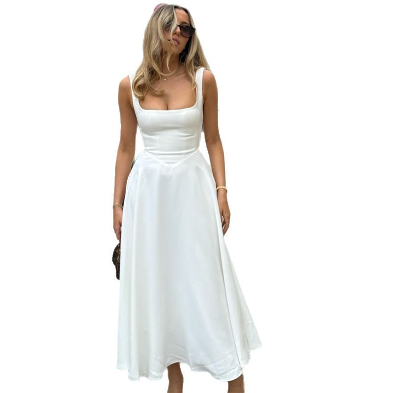 Maxi dress A-line with square neckline