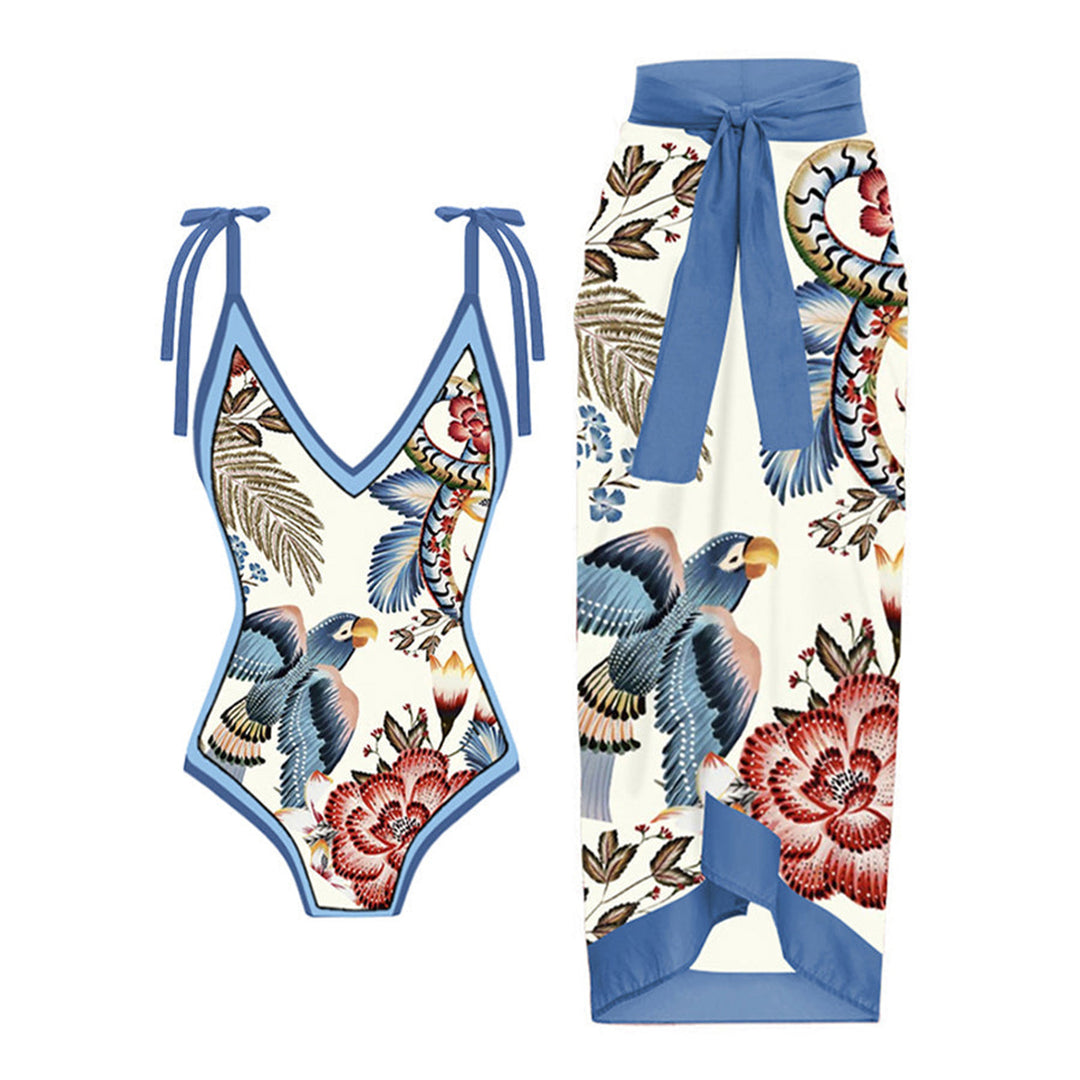 Women's One-Piece Swimsuit with Romantic Gatherings and Combined Wrap Skirt Mune Fashion