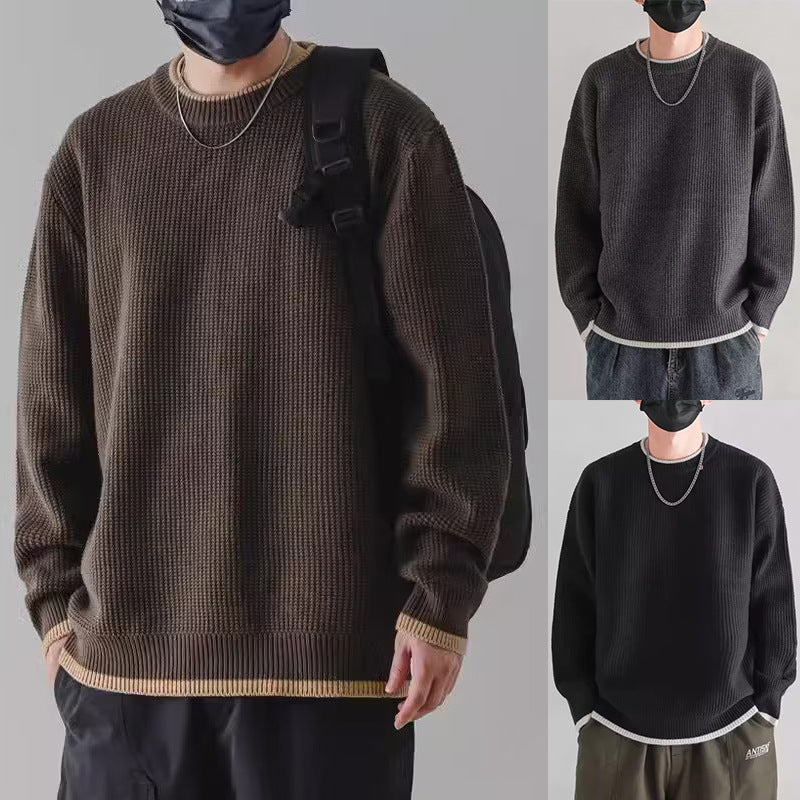Men's Stylish Rib Knit Sweater with Crew Neck Mune Fashion