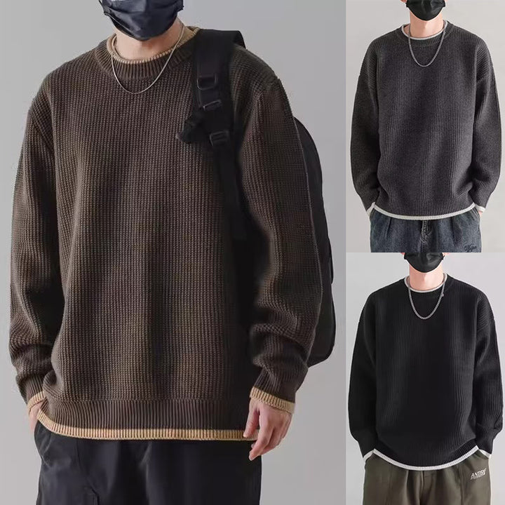 Men's Stylish Rib Knit Sweater with Crew Neck Mune Fashion
