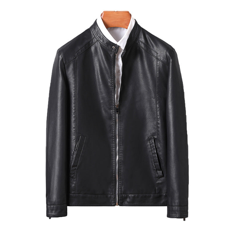 Men Stylish Faux Leather Jacket with High Collar Mune Fashion